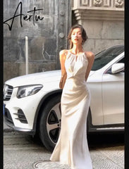 Aiertu Sexy Sleeveless Satin Mermaid Long Dresses for Women New Summer French Elegant Fashion Slim Solid Tank Evening Party Robe Aiertu