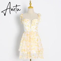 Aiertu Sexy Sling Dress For Women Square Collar Sleeveless High Waist Solid Mini Dresses Female Cltohing Style New Aiertu