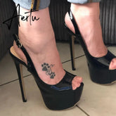 Aiertu Sexy Women Dress Pumps Wedding Fetish Shoe 16CM High Heels Peep toe Platform Patent Leather Nighclub Shoes Women Black Pumps Aiertu