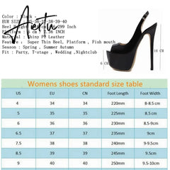 Aiertu Sexy Women Dress Pumps Wedding Fetish Shoe 16CM High Heels Peep toe Platform Patent Leather Nighclub Shoes Women Black Pumps Aiertu