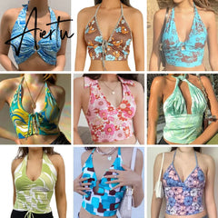 Aiertu Sexy Women Floral Print Vest Tops Summer Ladies Backless Sleeveless Halter Tank Multiple Styles Casual Camisole Aiertu