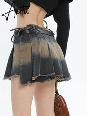 Aiertu Sexy Y2k Skirt Women Denim Distressed Irregular Pleated Mini Skirts Korean Fashion Streetwear Hot Girl Vintage Outfits Aiertu