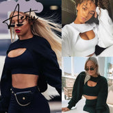 Aiertu Short Sweatshirts Women Autumn Long Sleeve Black White Sweatshirt Fashion Crop Top Jacket Jumper Pullover Tops Clubwear Tank Top Aiertu