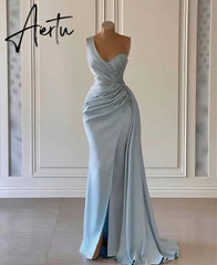 Aiertu Simple Elegant Mermaid Evening Dresses One-Shoulder Draped Appliques Prom Gowns Woman's Formal Celebrity Party Aiertu