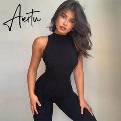 Aiertu Sleeveless O-Neck Solid Zip Up Bodycon Sexy Jumpsuit Summer Women Fashion Streetwear Romper Aiertu