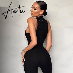 Aiertu Sleeveless O-Neck Solid Zip Up Bodycon Sexy Jumpsuit Summer Women Fashion Streetwear Romper Aiertu