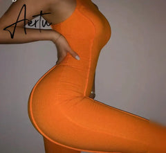 Aiertu Sleeveless O-Neck Solid Zip Up Bodycon Sexy Jumpsuit Summer Women Fashion Streetwear Romper Aiertu