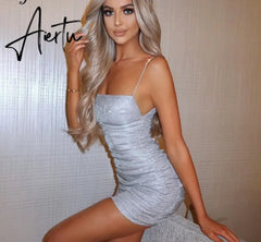 Aiertu Sleeveless Sequined Shiny Sexy Mini Dress Summer Women Fashion Streetwear Outfits Party Y2K Club Clothing Aiertu