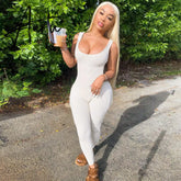 Aiertu Sleeveless Solid Square Collar Ribbed Skinny Jumpsuit Summer Women Fashion Sexy Streetwear Lounghe Wear Y2K Aiertu