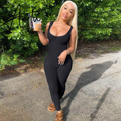 Aiertu Sleeveless Solid Square Collar Ribbed Skinny Jumpsuit Summer Women Fashion Sexy Streetwear Lounghe Wear Y2K Aiertu