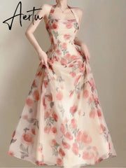 Aiertu Sling Backless Maxi Dresses for Women Elegant Sleeveless Robes Female Evening Party Vestidos Beach Vacation Clothing Aiertu