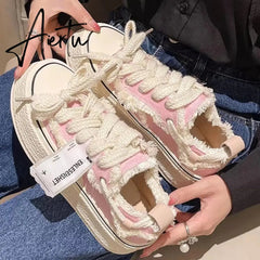 Aiertu Small Fragrance Canvas Shoes Women Thin Spring New Ins Tide Korean Version Beggar Shoes Small White Shoes Skateboard Shoes Aiertu