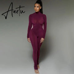 Aiertu Solid 2 Pcs Set Turtleneck Long Sleeve Bodysuit Slim Leggings New Slim Sports Tracksuit Casual Streetwear Y2K Aiertu
