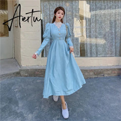 Aiertu Solid Elegant Dress Women Winter Patchwork Lace Party Midi Dress Female Casual French Style Sweet Kawaii Korean Dress Women Aiertu