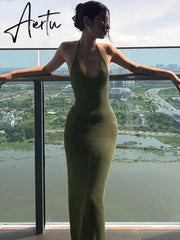 Aiertu Solid Halter Sleeveless Backless Slim Sexy Maxi Dress Spring Women Elegant Streetwear Party Y2K Clothing Concise Aiertu