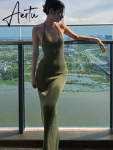 Aiertu Solid Halter Sleeveless Backless Slim Sexy Maxi Dress Spring Women Elegant Streetwear Party Y2K Clothing Concise Aiertu