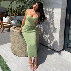 Aiertu Solid Sleeveless Backless Top Maxi Dress 2 Pieces Set Fall Winter Women Fashion Streetwear Outfits Y2K Sexy Aiertu