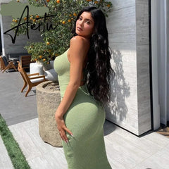 Aiertu Solid Sleeveless Backless Top Maxi Dress 2 Pieces Set Fall Winter Women Fashion Streetwear Outfits Y2K Sexy Aiertu
