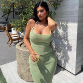 Aiertu Solid Sleeveless Backless Top Maxi Dress 2 Pieces Set Fall Winter Women Fashion Streetwear Outfits Y2K Sexy Aiertu