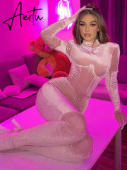 Aiertu Solid Velvet With Corset Gloves Sexy Bodycon Jumpsuit Summer Fall Slim Party Club Elegant Streetwear Outfit Y2K Aiertu