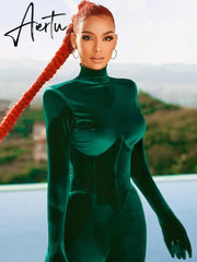Aiertu Solid Velvet With Corset Gloves Sexy Bodycon Jumpsuit Summer Fall Slim Party Club Elegant Streetwear Outfit Y2K Aiertu