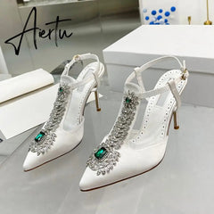 Aiertu Spring and Summer European and American New Women's High Heels Crystal Decorative Sandals 34-43 Yards Aiertu