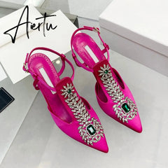 Aiertu Spring and Summer European and American New Women's High Heels Crystal Decorative Sandals 34-43 Yards Aiertu