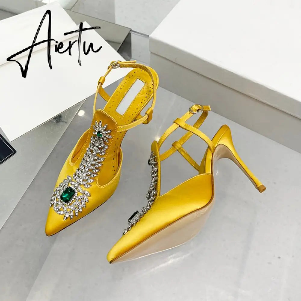 Aiertu Spring and Summer European and American New Women's High Heels Crystal Decorative Sandals 34-43 Yards Aiertu