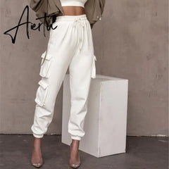 Aiertu Spring Autumn Vintage Patchwork Joggers Sweatpants Harajuku Woman Trousers Elastics High Waist Solid Pants 5 Colors Aiertu