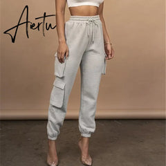 Aiertu Spring Autumn Vintage Patchwork Joggers Sweatpants Harajuku Woman Trousers Elastics High Waist Solid Pants 5 Colors Aiertu