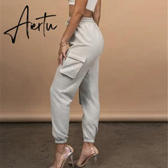 Aiertu Spring Autumn Vintage Patchwork Joggers Sweatpants Harajuku Woman Trousers Elastics High Waist Solid Pants 5 Colors Aiertu