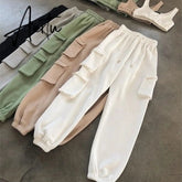 Aiertu Spring Autumn Vintage Patchwork Joggers Sweatpants Harajuku Woman Trousers Elastics High Waist Solid Pants 5 Colors Aiertu