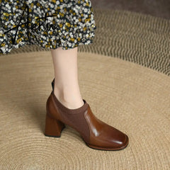 Aiertu Spring/Autumn Women Party Prom Chunky Heel Pumps Genuine Leather Pumps Square Toe Loafers Woman High Heels Shoes for Women Aiertu