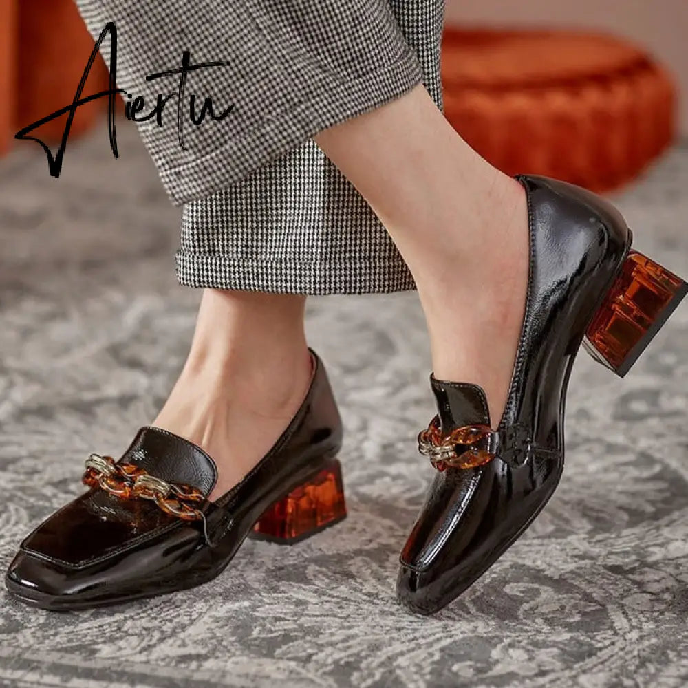 Aiertu Spring Concise Women High Heels Shoes Genuine Leather Round Toe Shoes for Women Genuine Leather Newest Party Basic Shoes Woman Aiertu