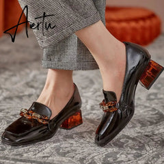 Aiertu Spring Concise Women High Heels Shoes Genuine Leather Round Toe Shoes for Women Genuine Leather Newest Party Basic Shoes Woman Aiertu