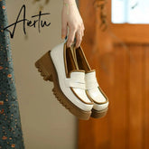 Aiertu Spring Genuine Leather Slip-On Platform Shoes Ins Casual Loafers Square Toe Chunky Heel Women Shoes Zapatos De Mujer Pumps Aiertu