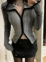 Aiertu Spring Gothic Sweater Women Knitted Cardigan Patchwork Y2k Vintage Tops Streetwear Korean Style Fashion Casual Sweater Aiertu