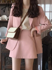 Aiertu Spring Korean Fashion Women's Pink Small Jacket Female Loose Suit New Small Blazer Skirt Two Peice Sets Women Blazer Dress Aiertu