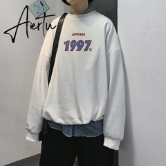 Aiertu Spring Men Casual Sweatshirts Harajuku 1997 Printed Men Oversized Hoodies Korean Man Casual Loose Pullovers Aiertu