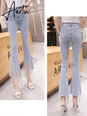 Aiertu spring new Flare Set auger Jeans Woman Denim Trousers Vintage Women Clothes Fall High Waist Pants Stretchy Jeans Aiertu