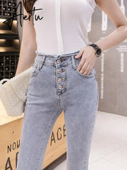 Aiertu spring new Flare Set auger Jeans Woman Denim Trousers Vintage Women Clothes Fall High Waist Pants Stretchy Jeans Aiertu