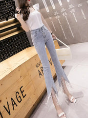 Aiertu spring new Flare Set auger Jeans Woman Denim Trousers Vintage Women Clothes Fall High Waist Pants Stretchy Jeans Aiertu