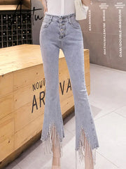 Aiertu spring new Flare Set auger Jeans Woman Denim Trousers Vintage Women Clothes Fall High Waist Pants Stretchy Jeans Aiertu