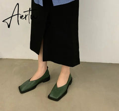 Aiertu Spring New Flat Shoes Square Toe Square Toe Shallow Mouth Slip on Loafers Ladies Casual Shoes Zapatos Size35-43 Aiertu