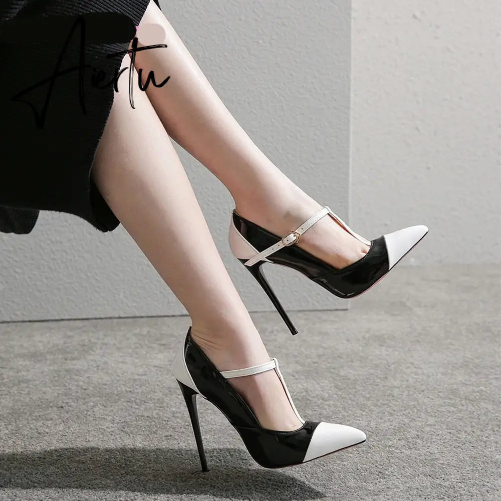Aiertu Spring New Glamour Black White Women Wedding Pumps Vogue Spike High Heels Lady Dress Shoes LK287 Plus Big Size 10 45 47 Aiertu