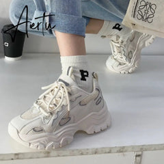 Aiertu Spring New Reflect Vulcanize Shoes Light Platform Daddy Shoes Woman Harajuku Joker Wind Sneakers for Female Casual Shoes Aiertu