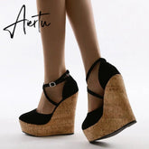 Aiertu Spring Sexy Mary Janes Wedges Platforms Pumps Woman Fetish Heel Round Toe Stripper Buckle Strap Party Wedding Shoes Aiertu