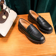 Aiertu Spring Shoes Female British Style New Thick-soled College Style Casual Loafers Genuine Leather Fashion Shoes Girls Aiertu