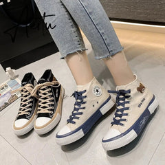 Aiertu Spring Summer Fashion New Bear Women Canvas Shoes High-top Canvas Shoes Lace Up Casual Sneakers Female Off White Shoes Aiertu