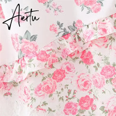 Aiertu Spring/Summer New Women's Clothing Style Versatile Slimming Printed Lace Spliced Suspended Dress Aiertu